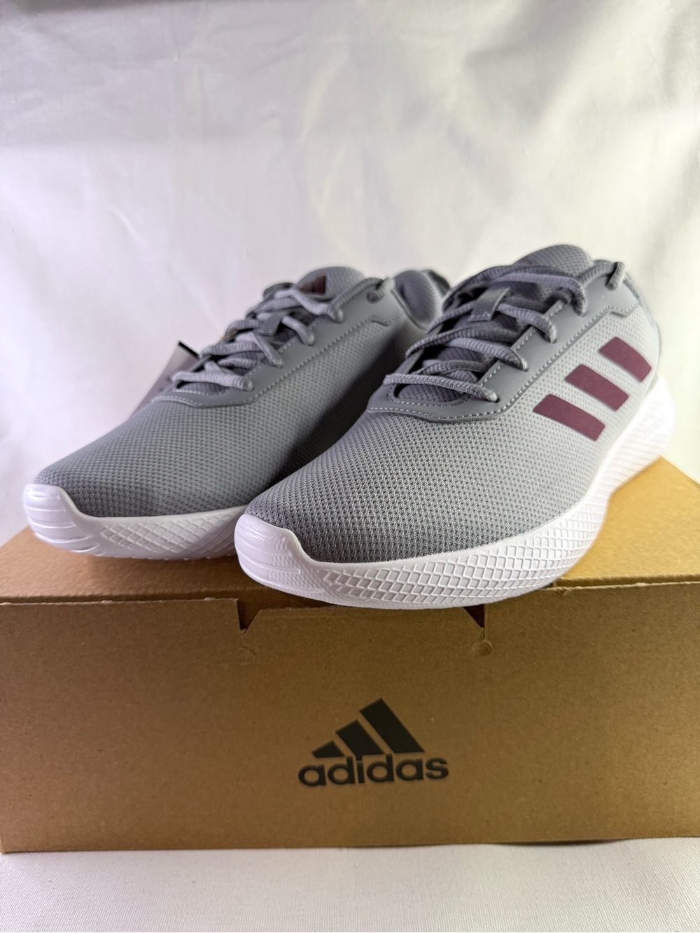 adidas Men’s Light Gray Mesh Sneakers with Maroon Stripes Impulse Syn 3.0